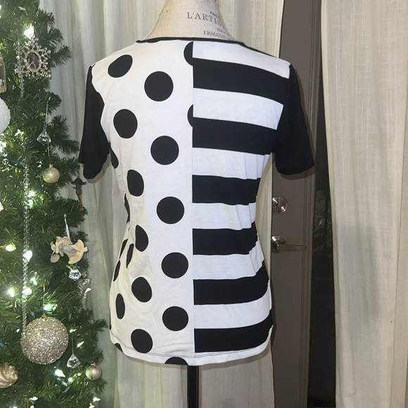 Elena Wang black & white striped polka dot shortsleeve shirt women’s top Small - Picture 2 of 7